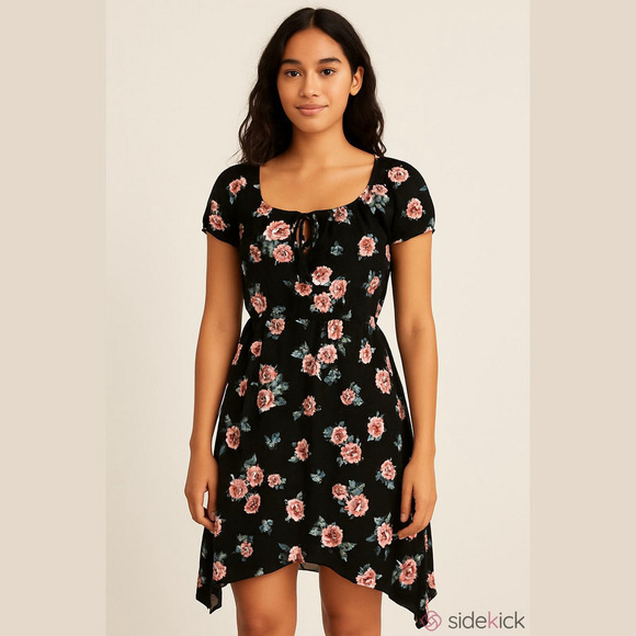 ultra-flirt Dresses & Skirts - ULTRA-FLIRT casual rose print A-line dress S ruched NWT